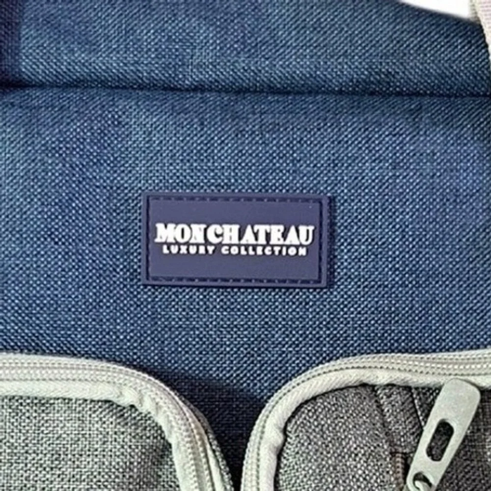 Mon Chateau Luxury Collection Blue Grey Laptop Messenger Briefcase Bag Strap New
